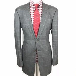 Giorgio Armani Mens Grey Windowpane Cashmere Silk
